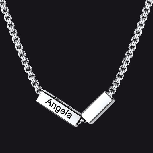 Steel nameplate bar necklace with bold Cuban chain design for himimg