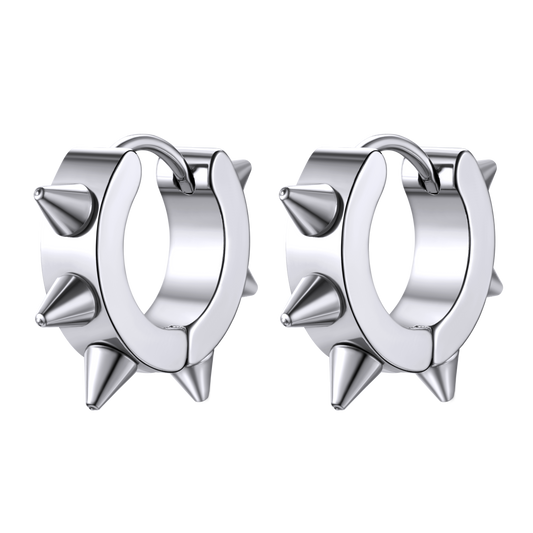 Punk spike huggie hoop earrings for men and womenimg