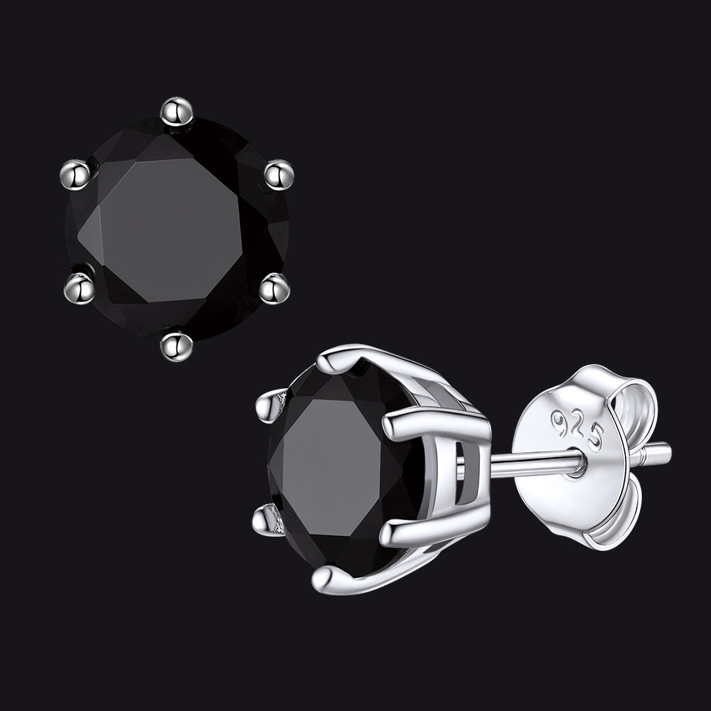 Flash Sale Sterling Silver Black Cubic Zirconia Stud Earrings 5mm 7mm 9mm