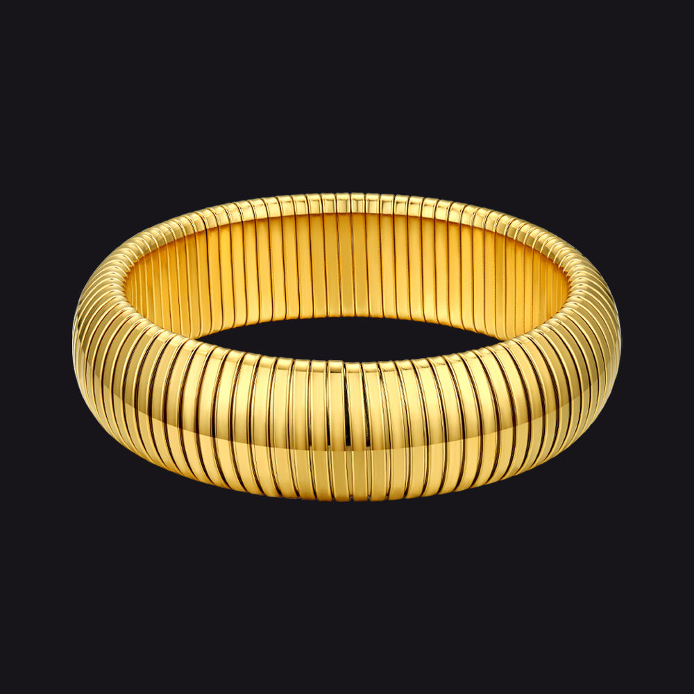 20mm Gold Stainless Steel Stretch Chain Bangle Bracelet for Women and Men