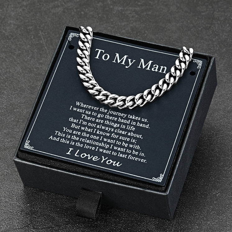 Miami Cuban Link Chain Necklace with Gift Box & Personalized Card for Men