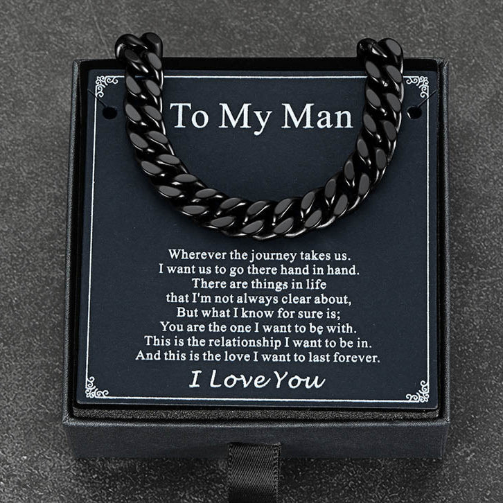 Miami Cuban Link Chain Necklace with Gift Box & Personalized Card for Men