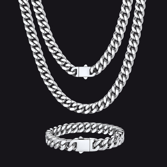 9MM Miami Cuban chain and bracelet set for men in stainless steelimg