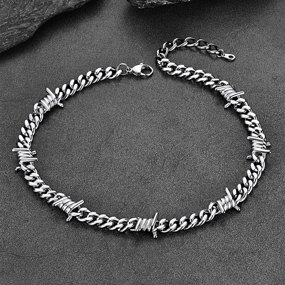 Gothic stainless steel chain with barbed wire