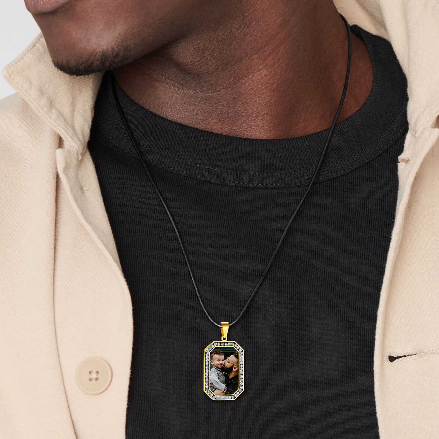Custom photo dog tag necklace with picture of father and child