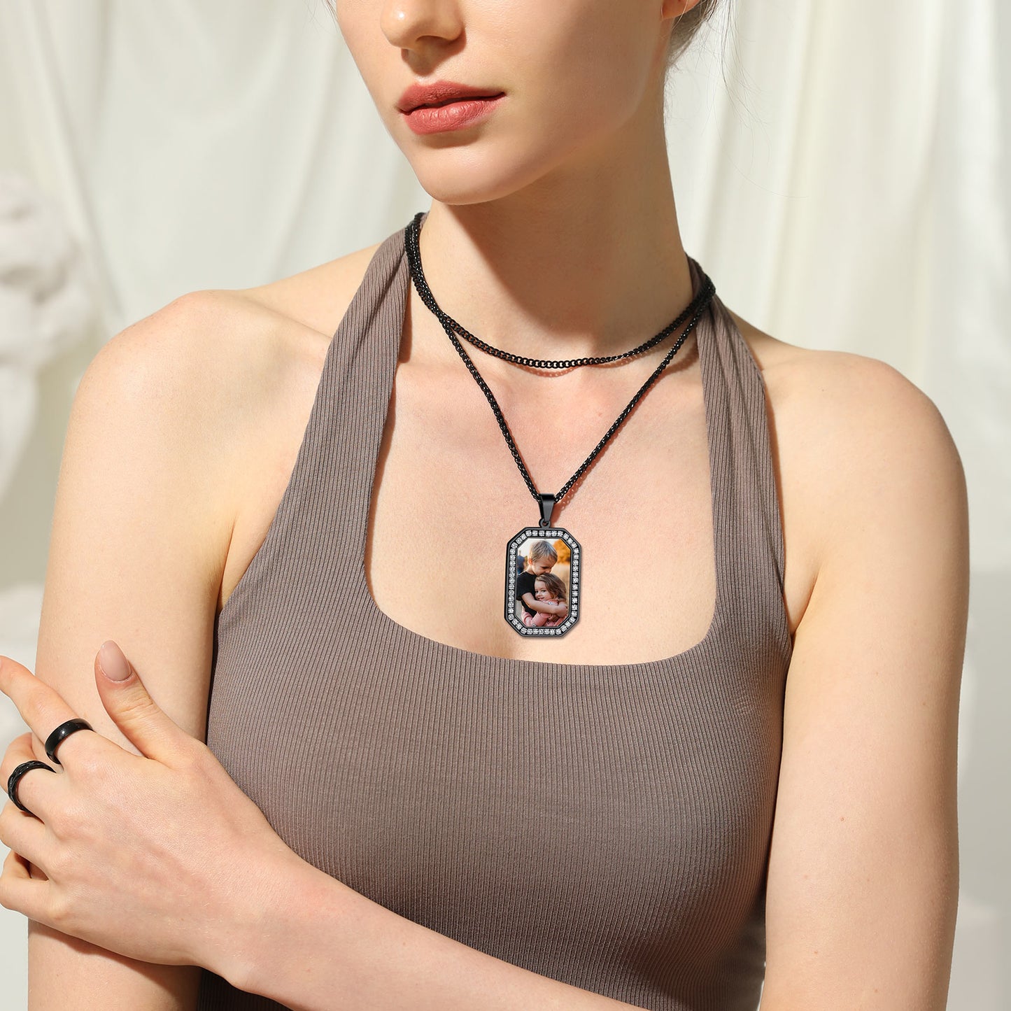 Custom picture dog tag necklace with family photo, stainless steel
