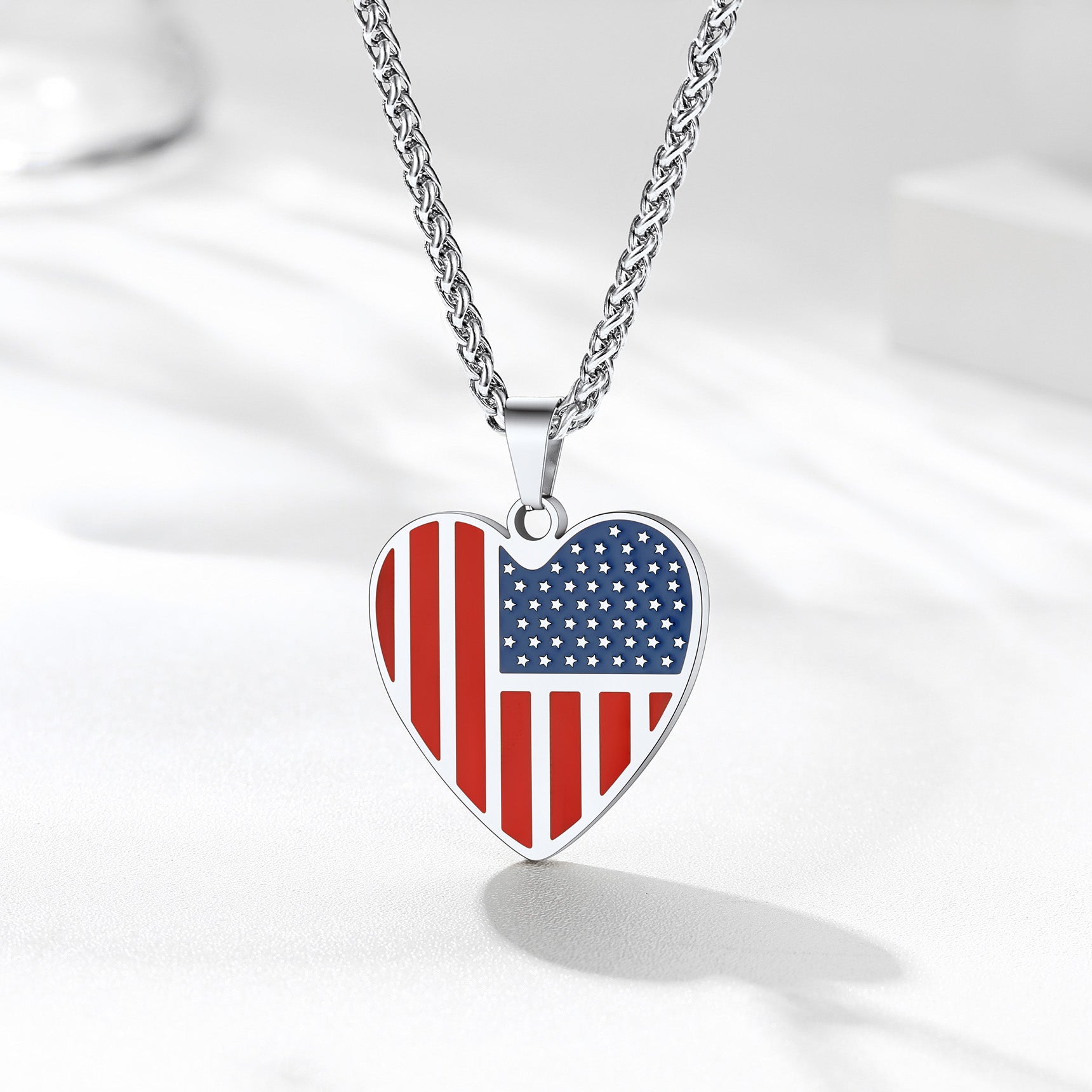 FaithHeart Heart American Flag Stainless Steel Picture Custom Necklace FaithHeart