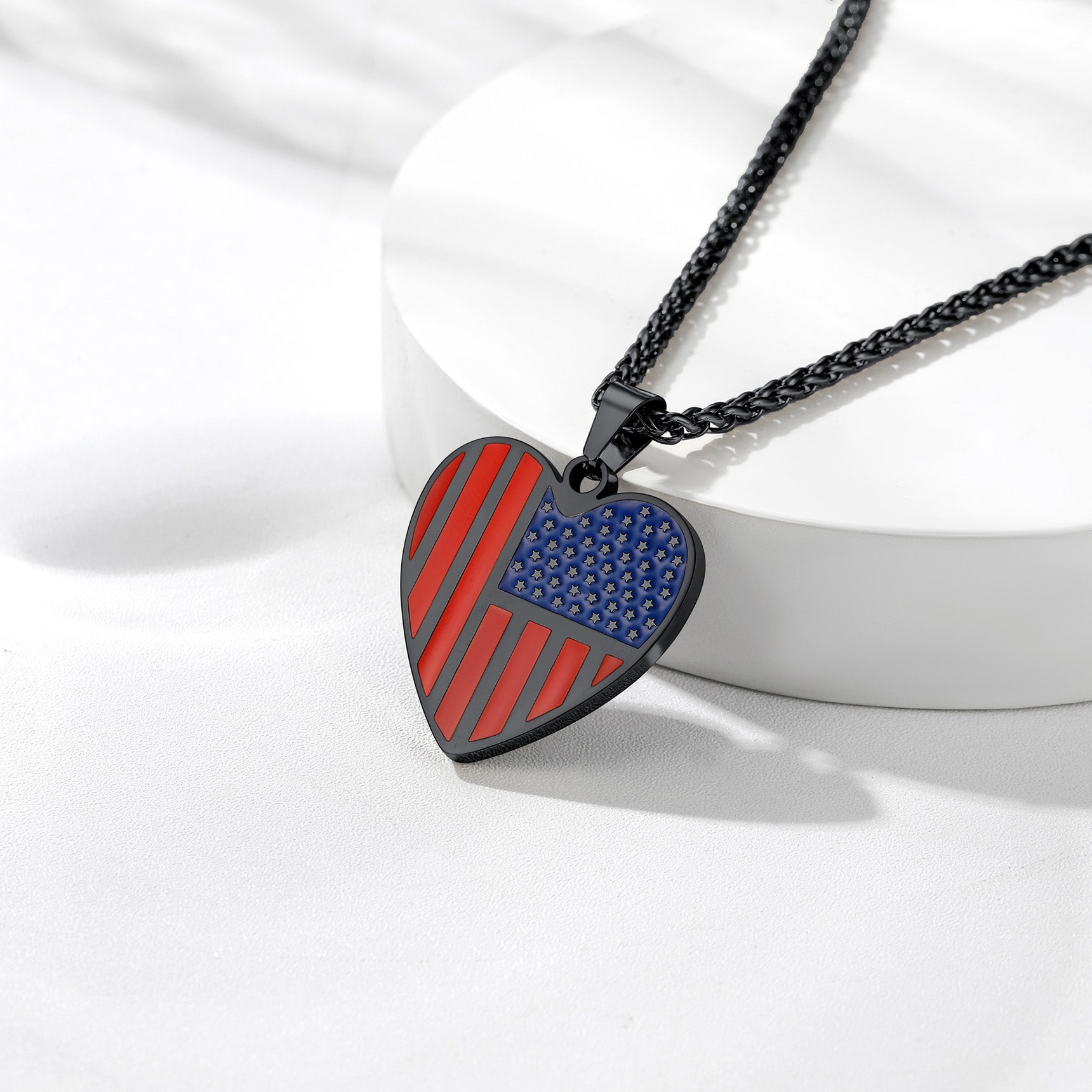FaithHeart Heart American Flag Stainless Steel Picture Custom Necklace FaithHeart