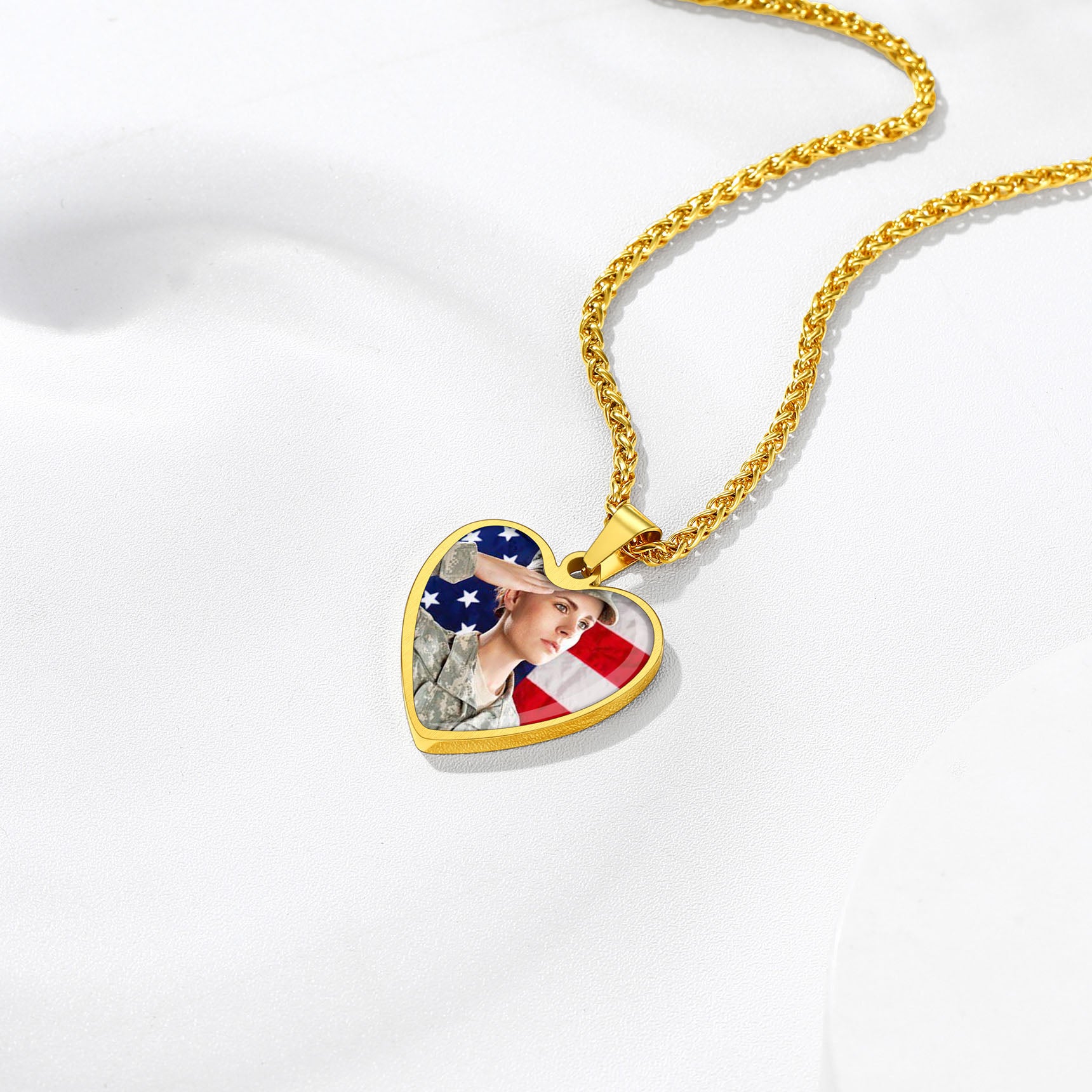 FaithHeart Heart American Flag Stainless Steel Picture Custom Necklace FaithHeart