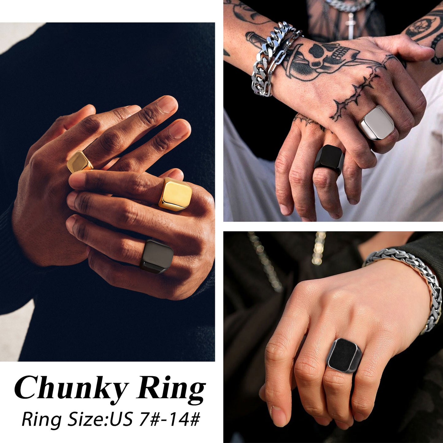 Custom Text Chunky Signet Ring for Men Women