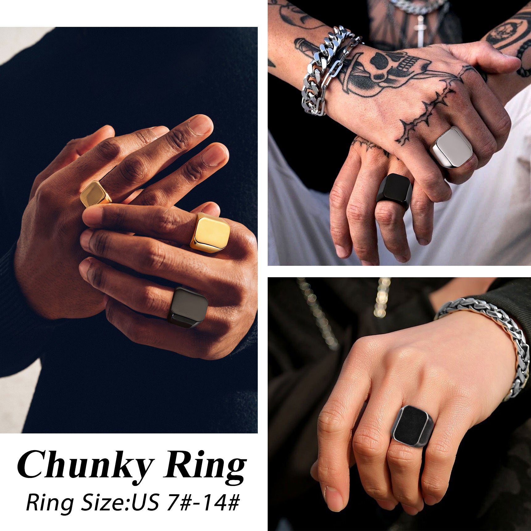 Custom Text Chunky Signet Ring for Men Women