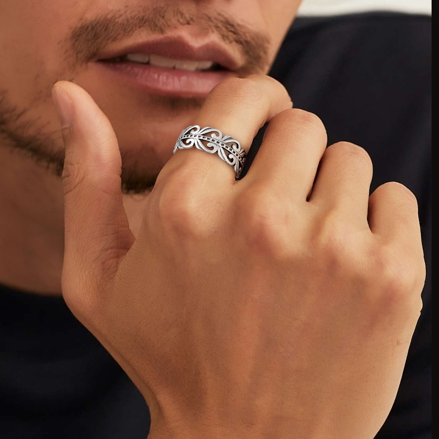 Celtic Knot Filigree Vine Leaf Ring for Men