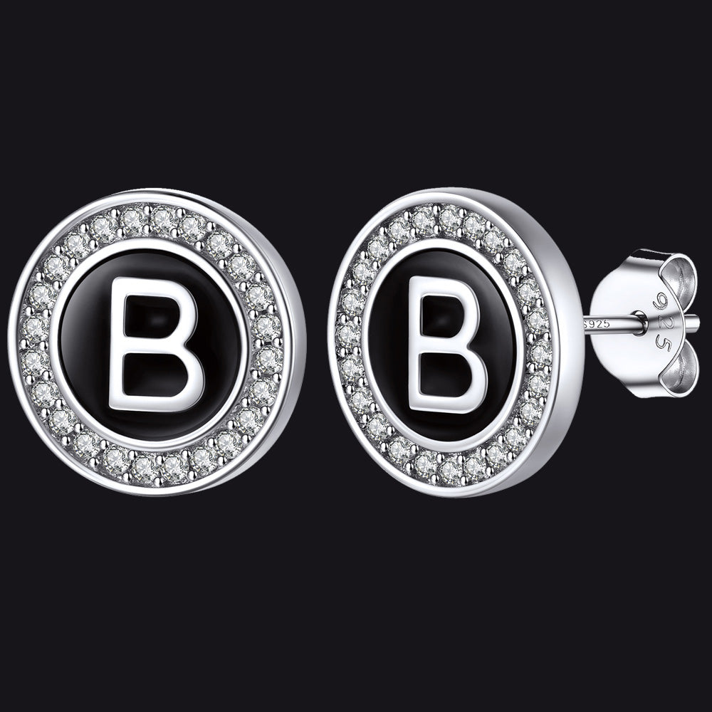 A-Z Initial Letter CZ Sterling Silver Stud Earrings FaithHeart