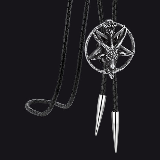 FaithHeart Baphomet Pentagram Genuine Leather Vintage Necktie for Men FaithHeartimg