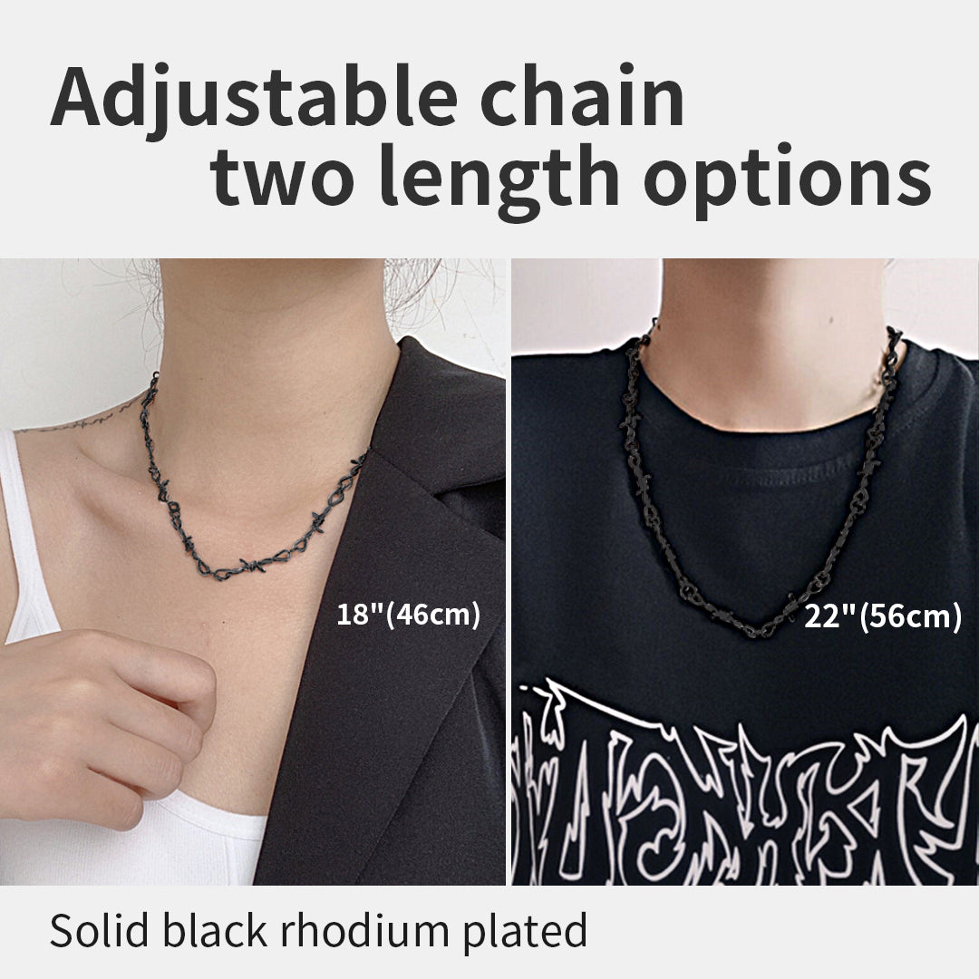 Gothic Barb Wire Cuban Chain Thorn Necklace for Men Women