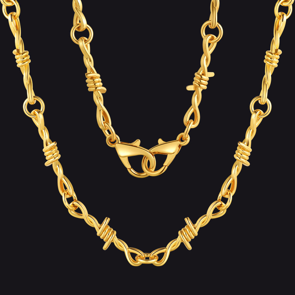 Gothic Barb Wire Cuban Chain Thorn Necklace for Men Women