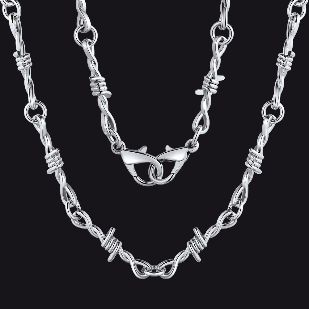 Gothic Barb Wire Cuban Chain Thorn Necklace for Men Women