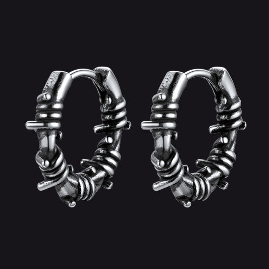 Gothic Stainless Steel Barbed Wire Hoop Earrings for Menimg