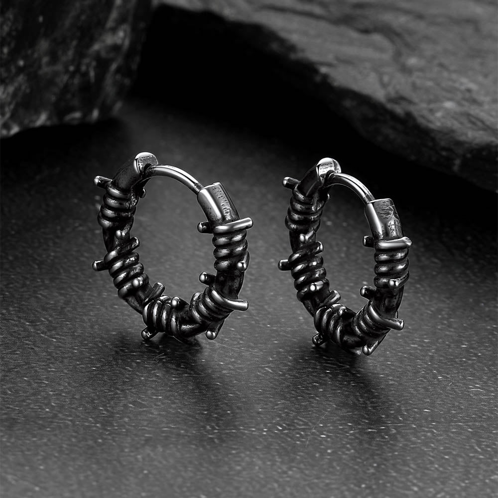 Gothic Stainless Steel Barbed Wire Hoop Earrings for Men