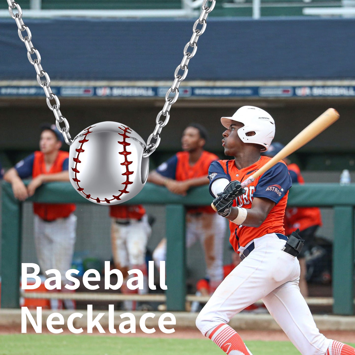 Baseball pendant necklace with a baseball player
