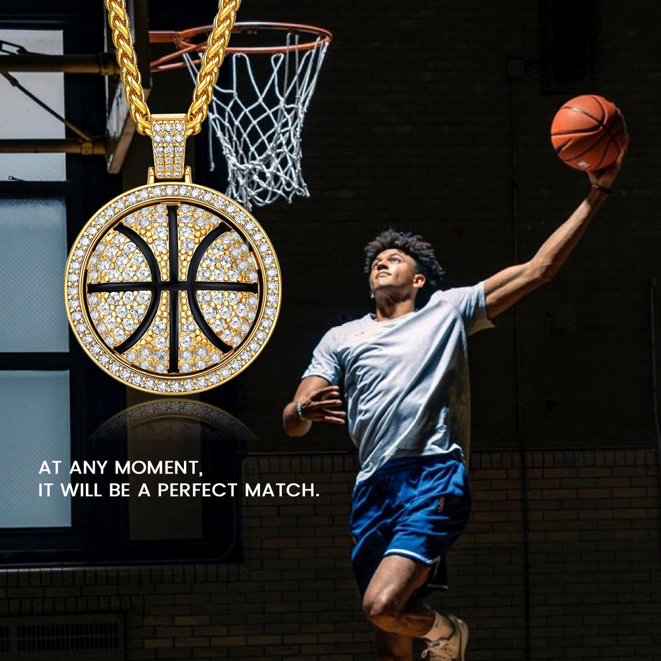 Basketball player with Bling Basketball Spinner Necklace