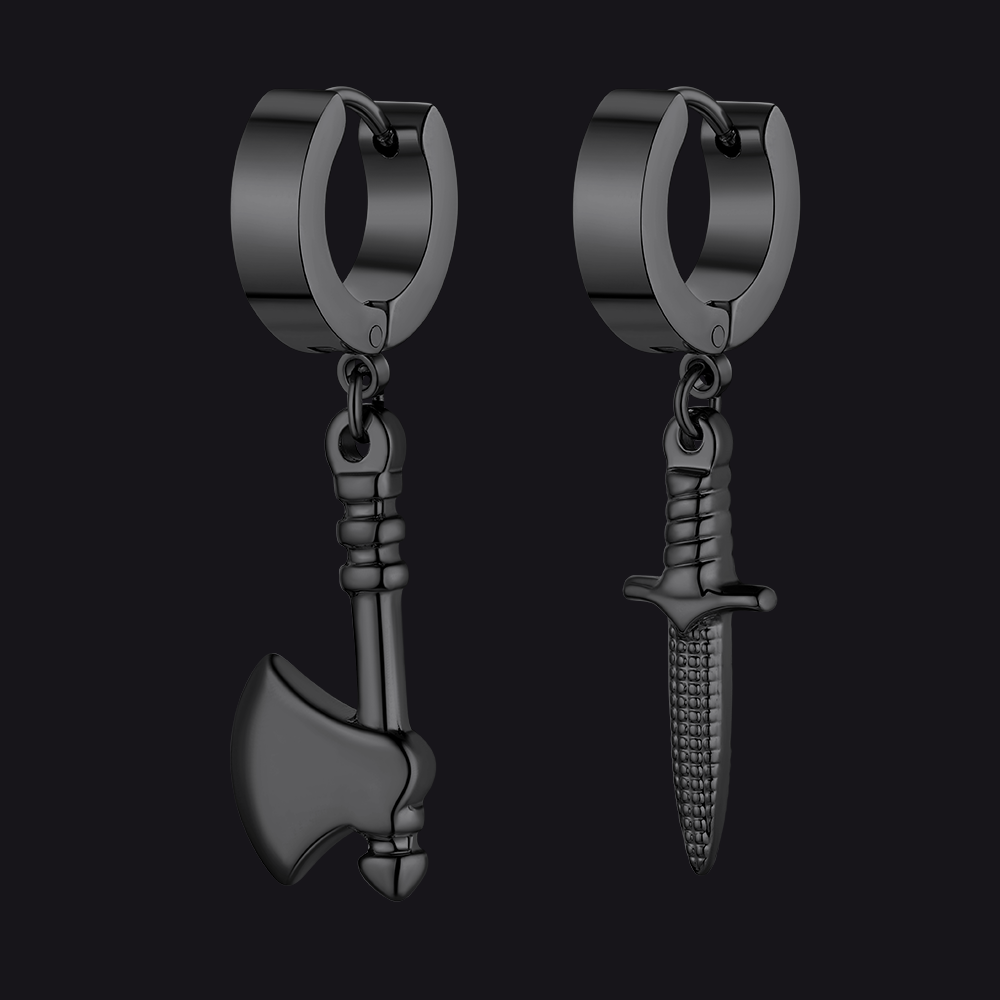 Battle Axe Dagger Punk Dangle Hoop Earring For Men FaithHeart Jewelry