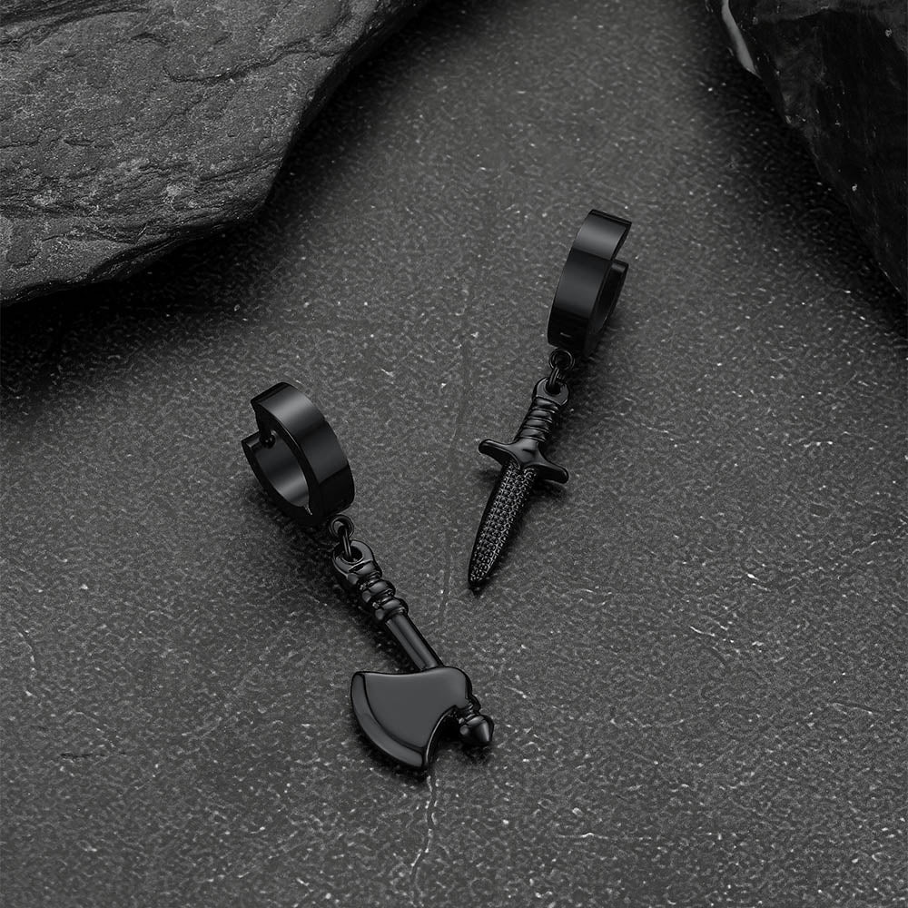 Black axe and dagger earrings for men