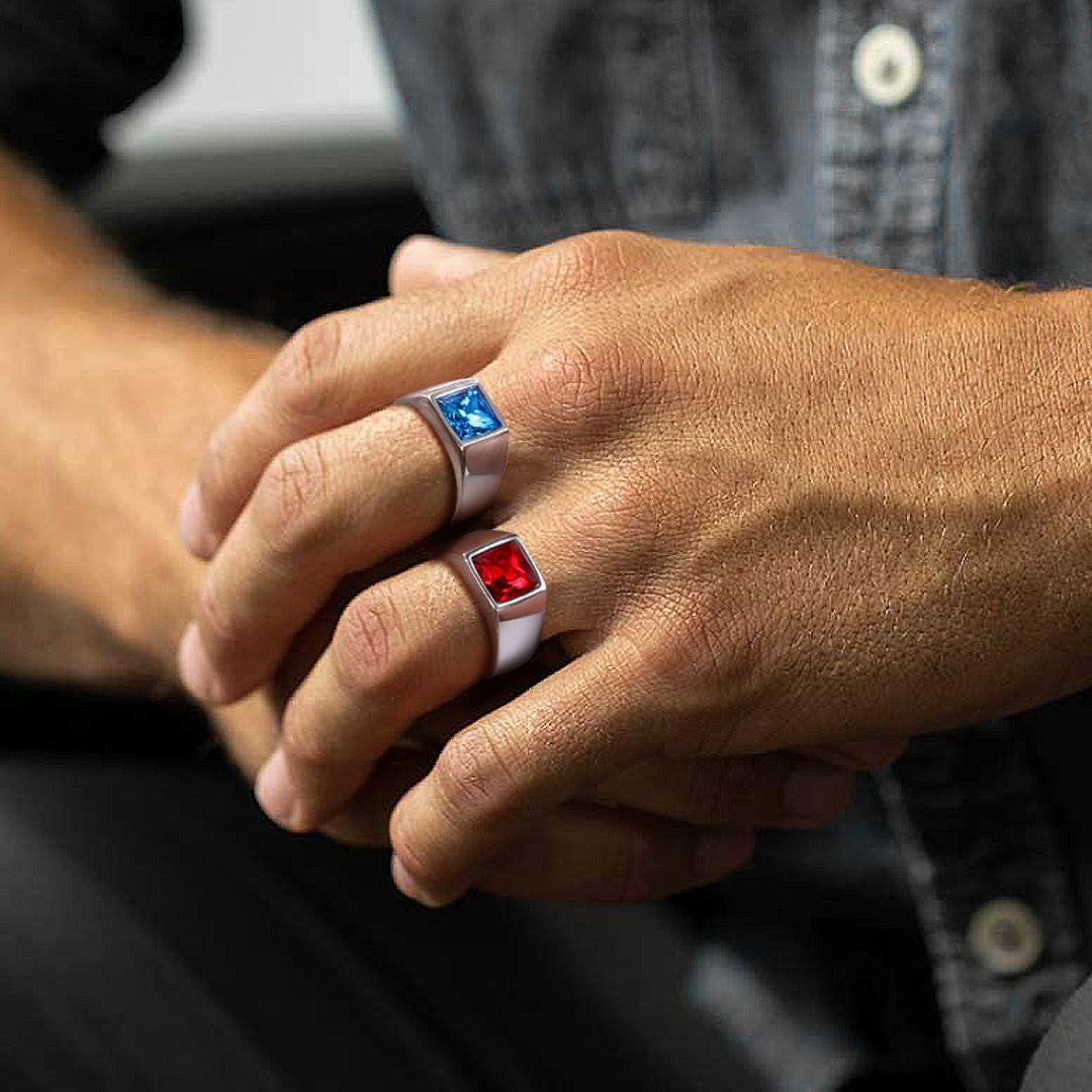 Minimalist Birthstone Gemstone Band Ring for Men