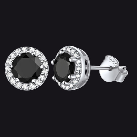 S925 Silver Cubic Zirconia Birthstone Stud Halo Earrings for Men Womenimg