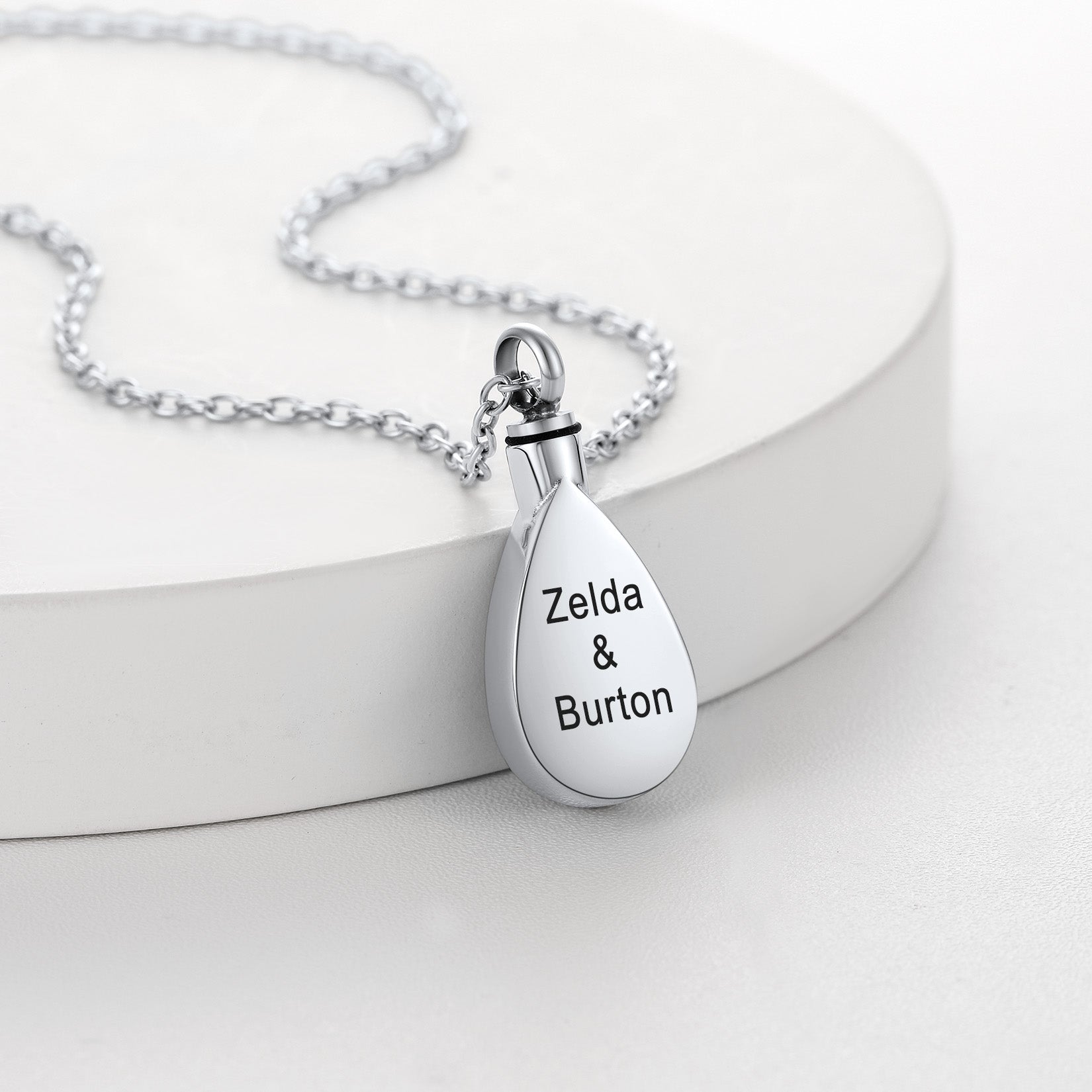 Personalized Tear Drop Urn Necklace - Zelda & Burton