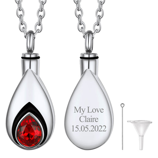 Custom Tear Drop Birthstone Urn Necklaceimg