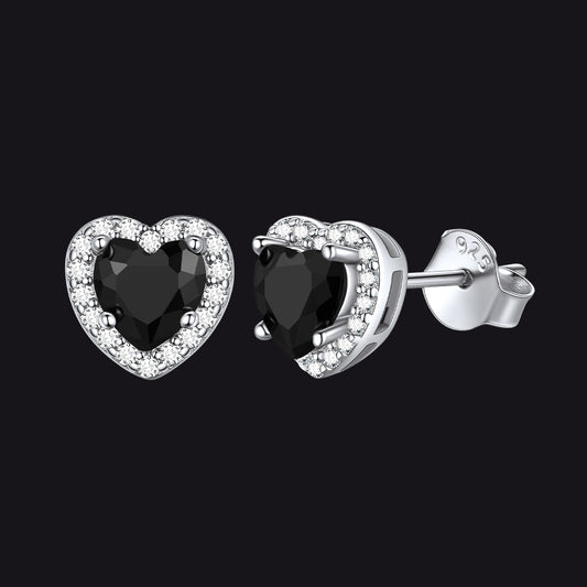 Sterling Silver Black Cubic Zirconia Heart Halo Stud Earrings for Men Womenimg