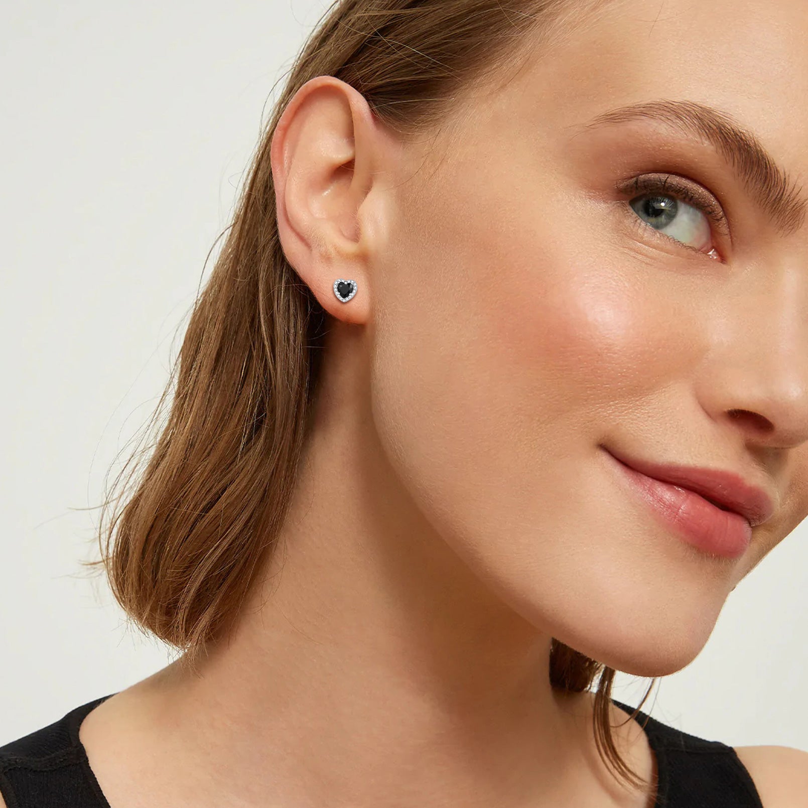 Sterling Silver Black Cubic Zirconia Heart Halo Stud Earrings for Men Women