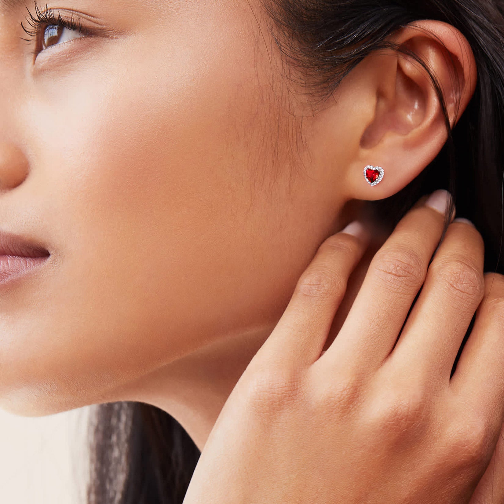 Sterling Silver Birthstone Cubic Zirconia Heart Halo Stud Earrings for Men Women