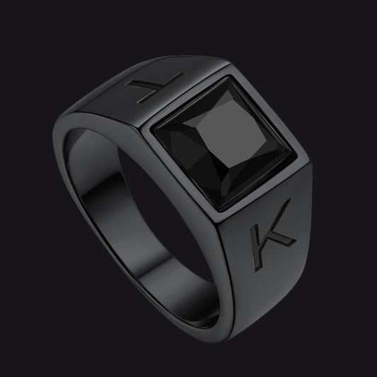 Custom Square Black Gemstone Signet Ring for Menimg