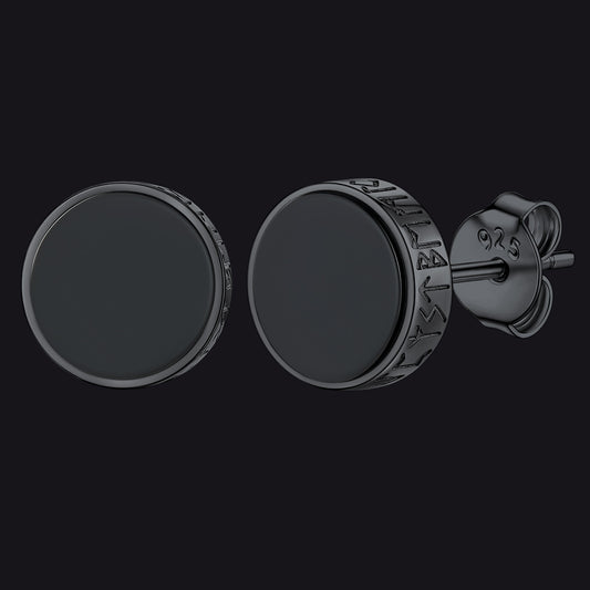 FaithHeart Sterling Silver Viking Runes Black Onyx Stud Earrings For Men FaithHeartimg