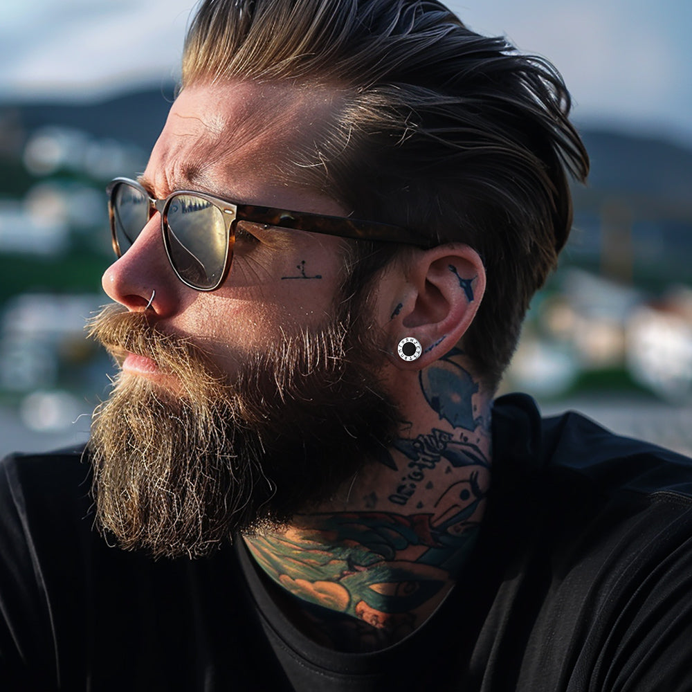 Black Onyx Diamond Stud Earrings for Men Sterling Silver