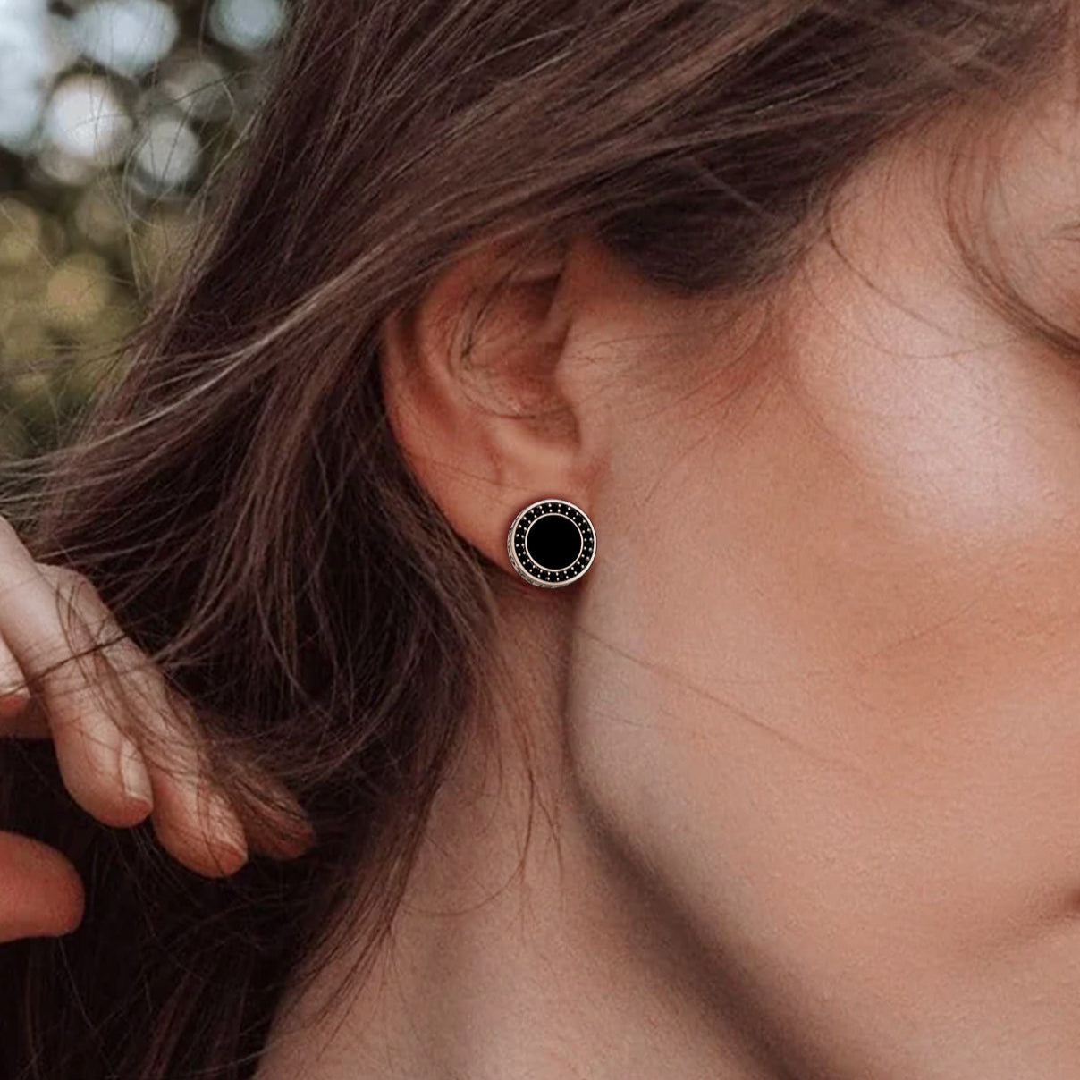 Round Black Onyx Earrings in Sterling Silver for Men by FaithHeart Jewelry