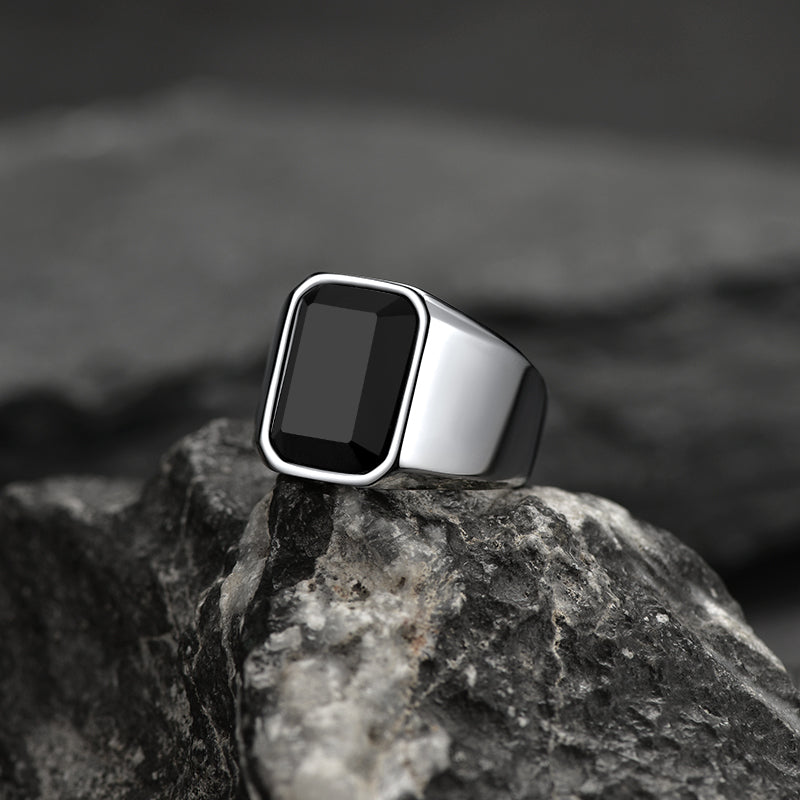 FaithHeart Black Onyx Stone Ring Signet Ring For Men