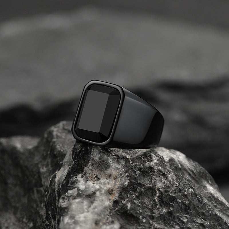 FaithHeart Black Onyx Stone Ring Signet Ring For Men