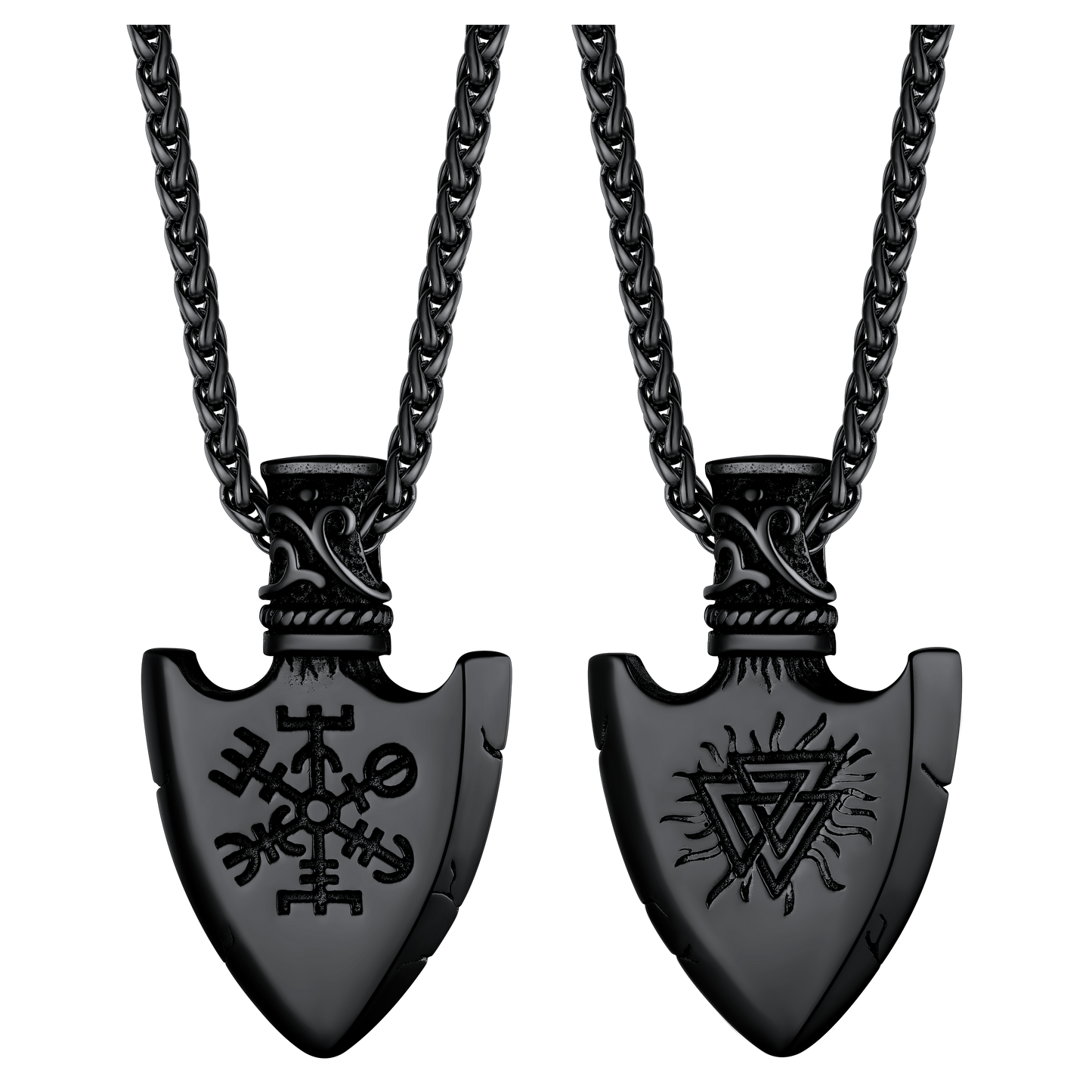 Viking Gungnir Pendant Necklace with Valknut and Compass for men