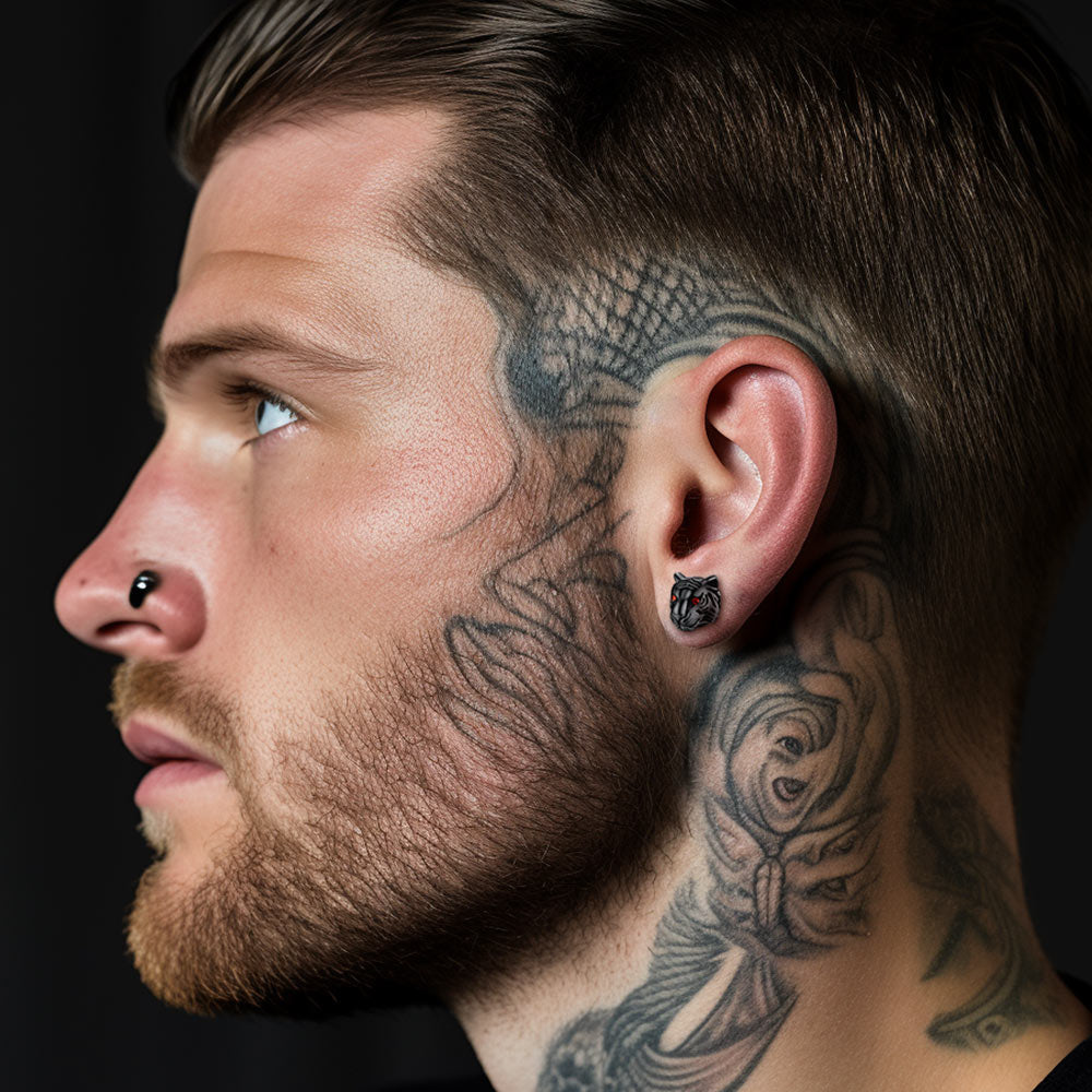 FaithHeart Vintage Tiger Stud Earrings for Men FaithHeart