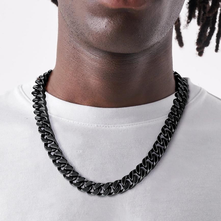 Black Cuban Link Chain Necklace For Men