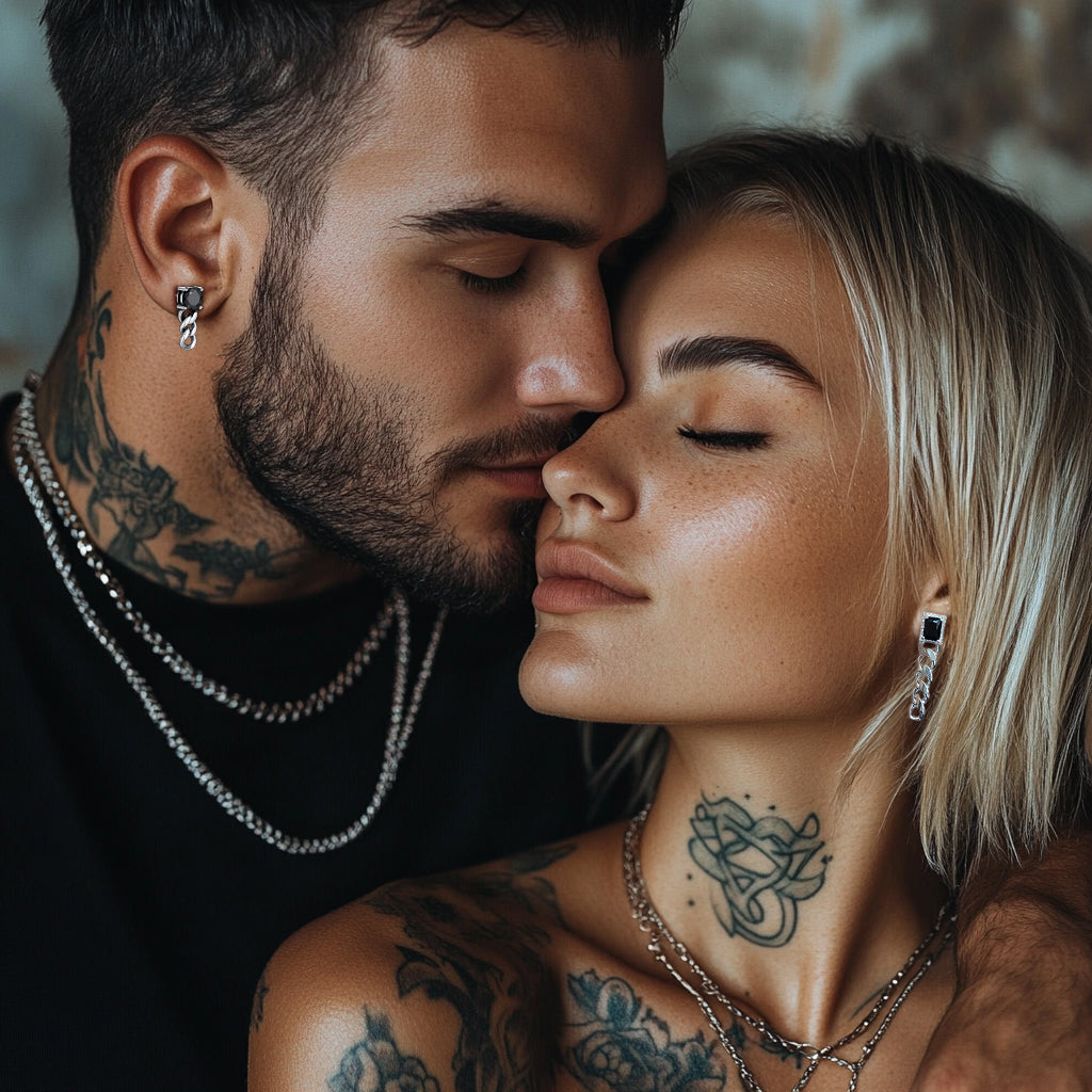 Black Cubic Zirconia Chain Link Dangle Stud Earrings for Men