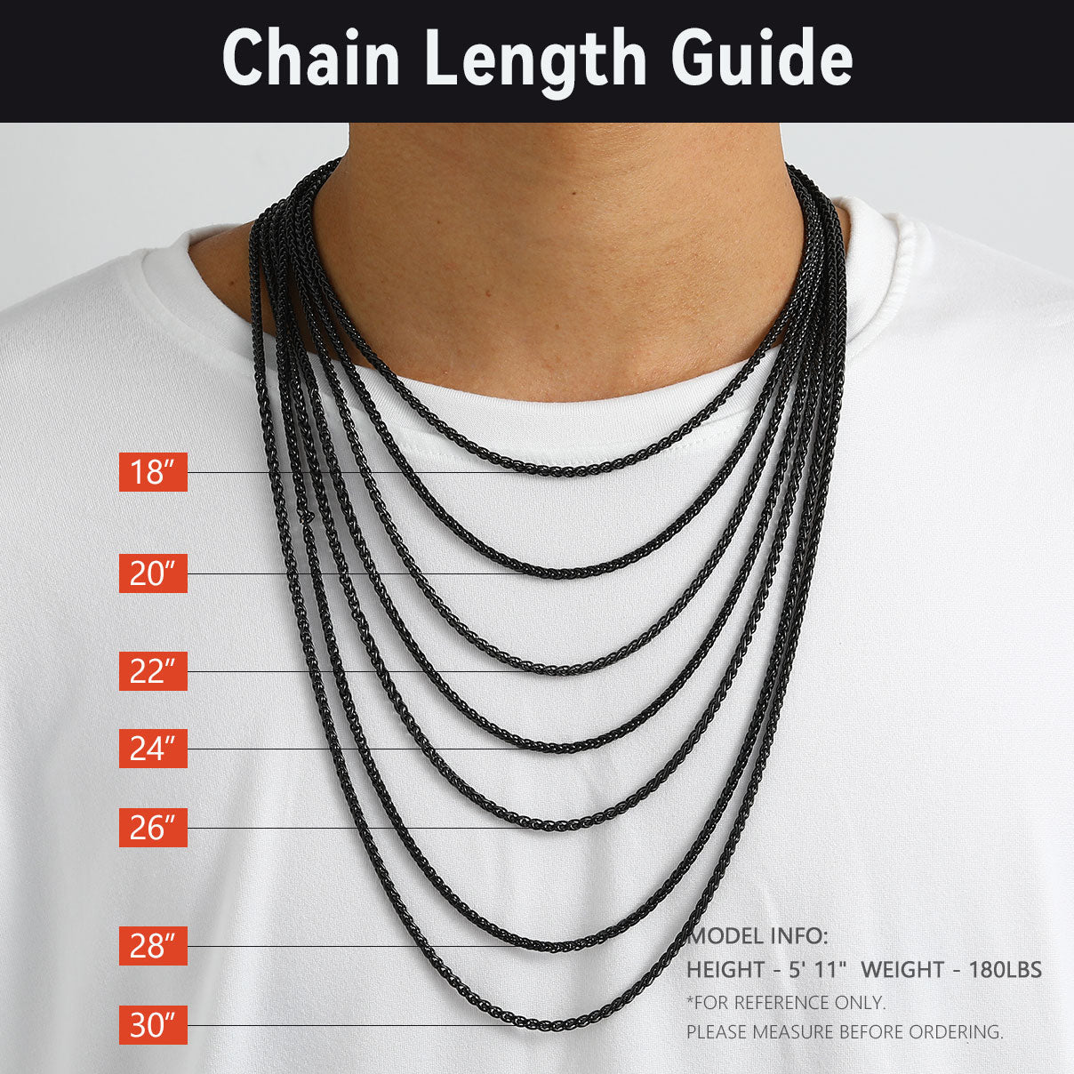 Black Spiga Wheat Chain Sized Guide