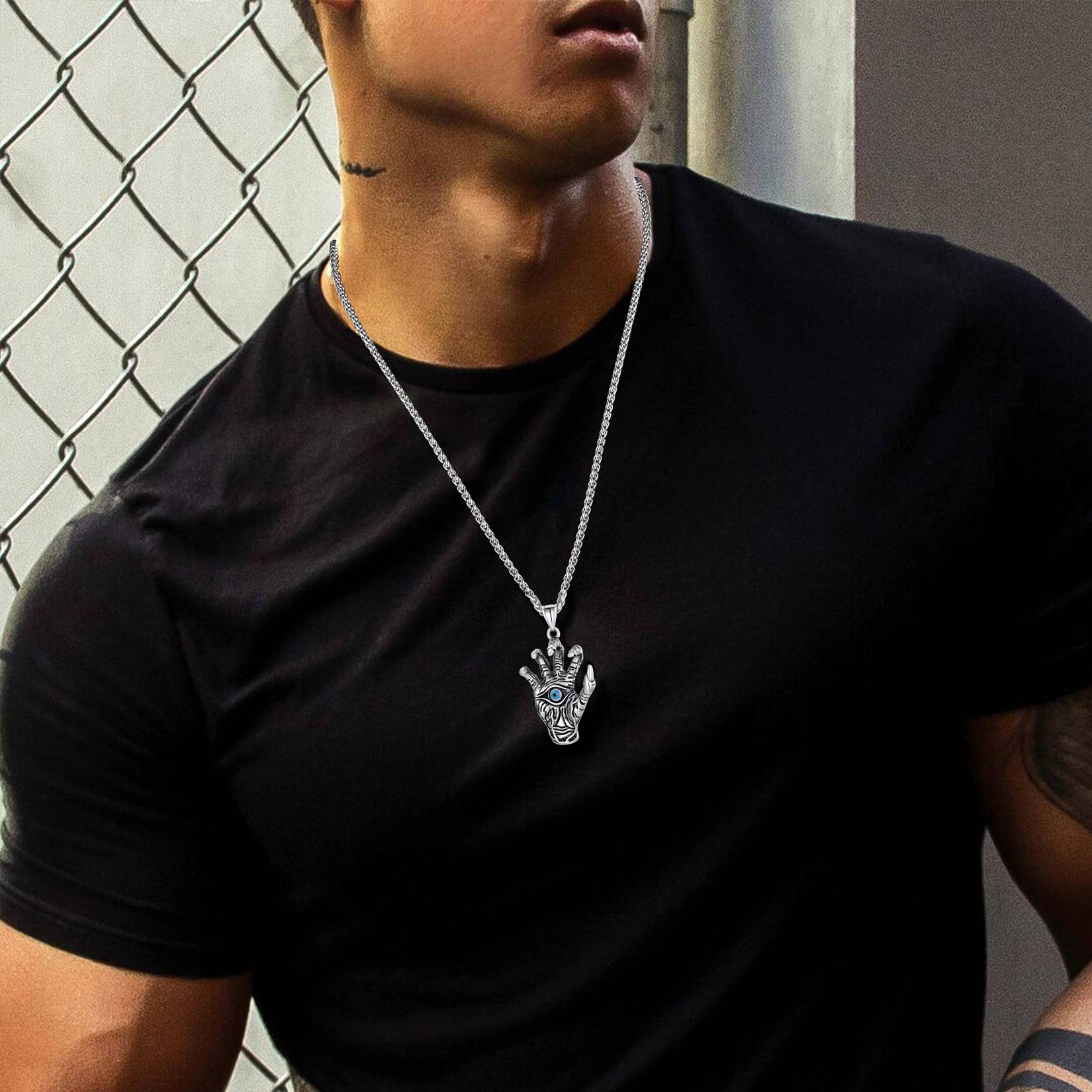 Faithheart Blue Evil Eye Vintage Pendant Necklace for Men