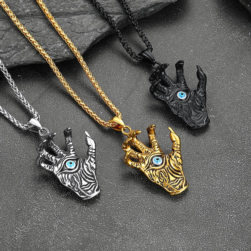 Dragon claw evil eye necklace in silver, gold, and black