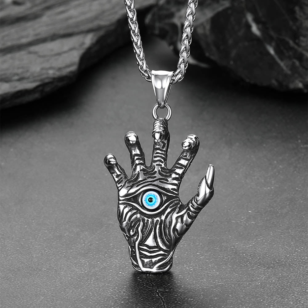 Silver dragon claw evil eye necklace for men