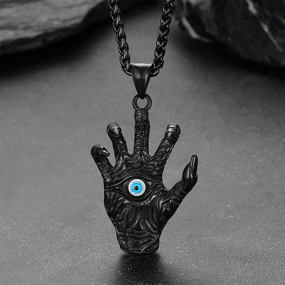 Black dragon claw necklace with blue evil eye pendant