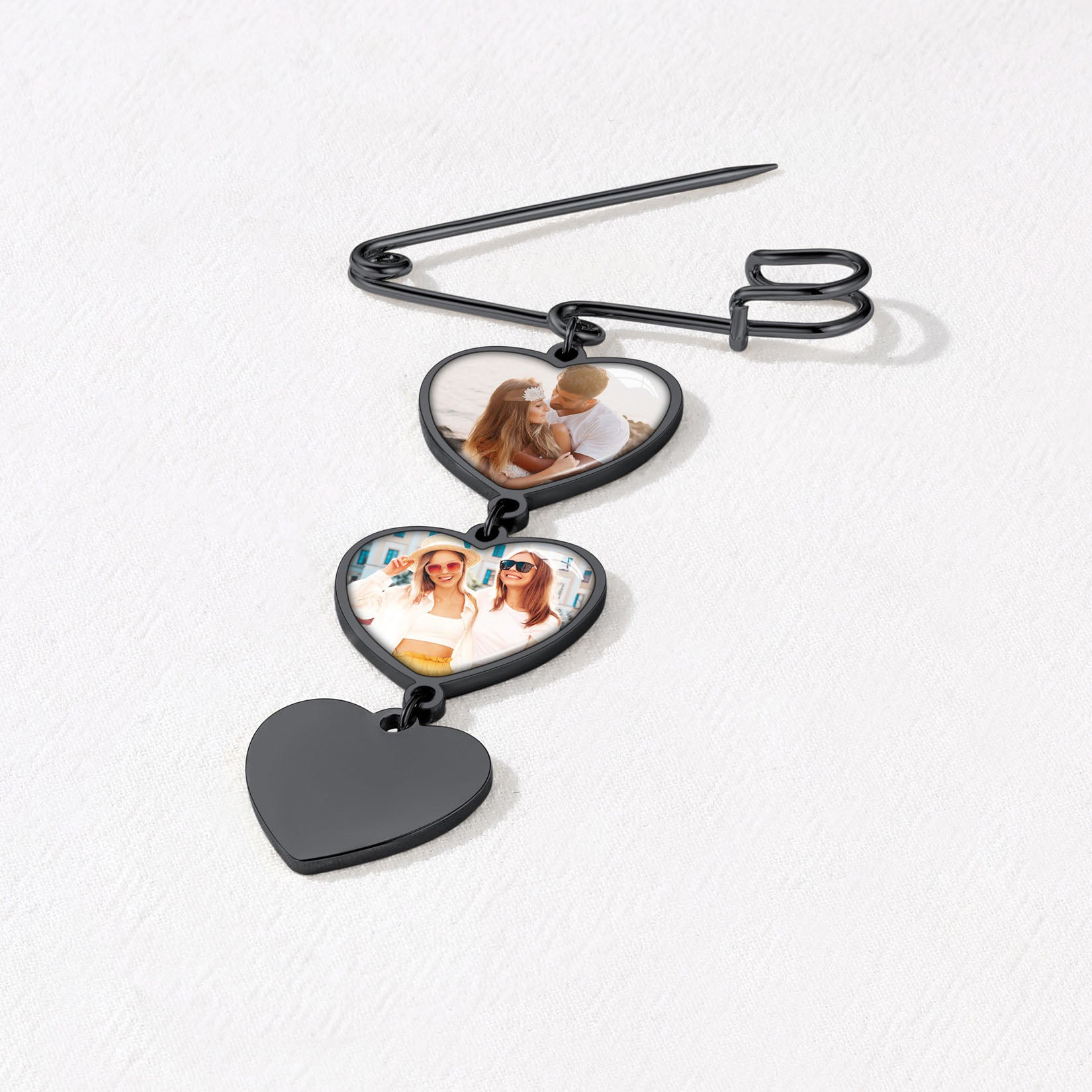 Personalized 1-3 Pictures Wedding Bouquet Charms Heart Brooch Pins